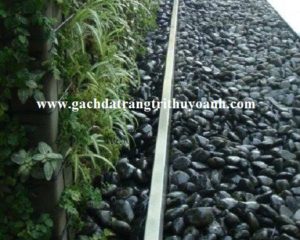Tường hồ bời được trang trí bằng sỏi đen bóng